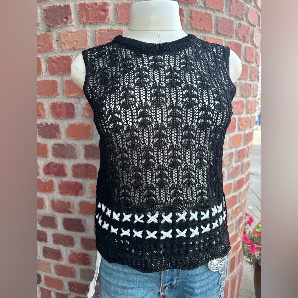 Black Knit Sleeveless Sheer Summer Beach Top Blouse